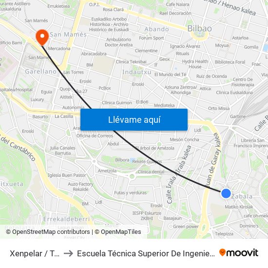 Xenpelar / Travesía Zabala to Escuela Técnica Superior De Ingenieros Industriales De Bilbao - Edificio C map