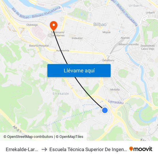 Errekalde-Larraskitu / Iberdrola to Escuela Técnica Superior De Ingenieros Industriales De Bilbao - Edificio C map