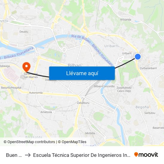 Buen Pastor to Escuela Técnica Superior De Ingenieros Industriales De Bilbao - Edificio C map