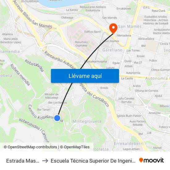 Estrada Masustegi / Escuela to Escuela Técnica Superior De Ingenieros Industriales De Bilbao - Edificio C map