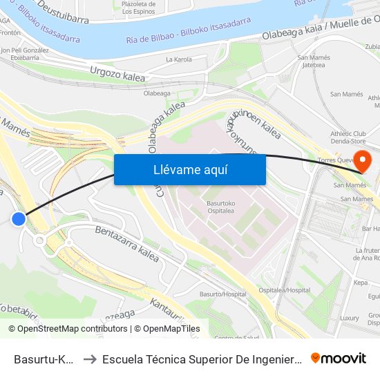 Basurtu-Kastrexana 85 to Escuela Técnica Superior De Ingenieros Industriales De Bilbao - Edificio C map