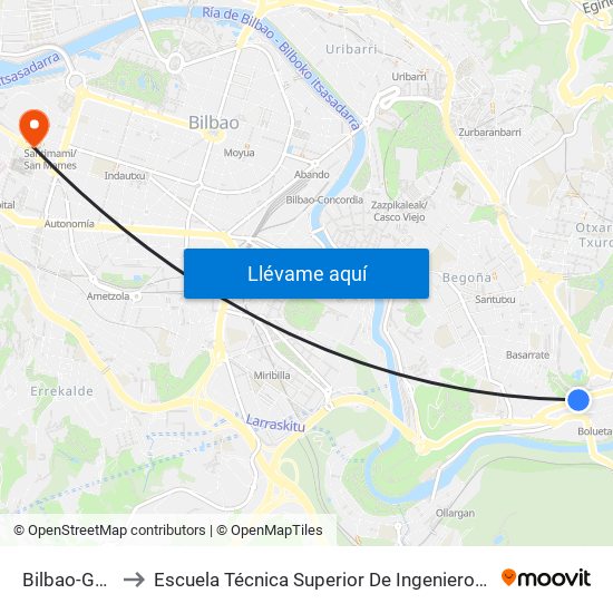 Bilbao-Galdakao 12 to Escuela Técnica Superior De Ingenieros Industriales De Bilbao - Edificio C map