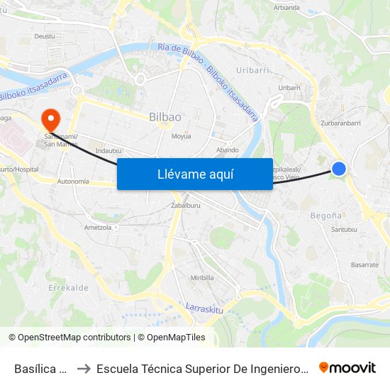 Basílica De Begoña to Escuela Técnica Superior De Ingenieros Industriales De Bilbao - Edificio C map