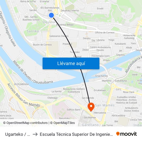 Ugarteko / Ibarrekolanda to Escuela Técnica Superior De Ingenieros Industriales De Bilbao - Edificio C map