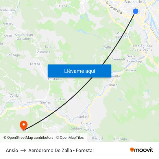 Ansio to Aeródromo De Zalla - Forestal map