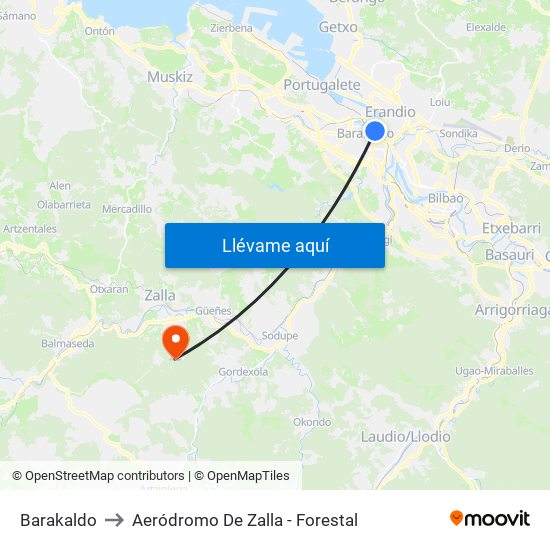 Barakaldo to Aeródromo De Zalla - Forestal map
