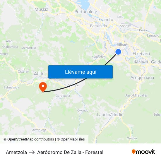 Ametzola to Aeródromo De Zalla - Forestal map