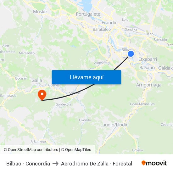 Bilbao - Concordia to Aeródromo De Zalla - Forestal map