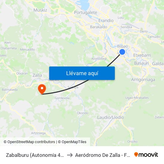 Zabalburu (Autonomía 4) (305) to Aeródromo De Zalla - Forestal map