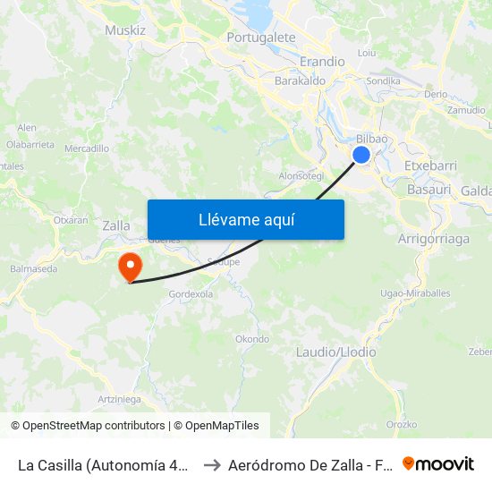 La Casilla (Autonomía 45) (356) to Aeródromo De Zalla - Forestal map