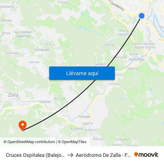 Cruces Ospitalea (Balejo) (396) to Aeródromo De Zalla - Forestal map