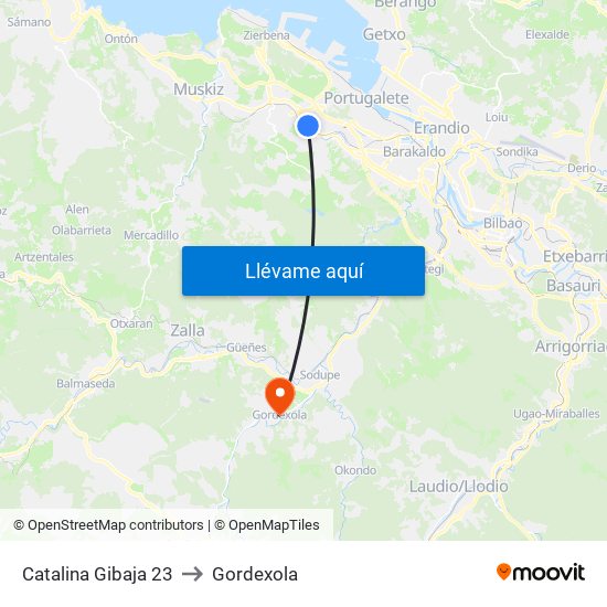 Catalina Gibaja 23 to Gordexola map