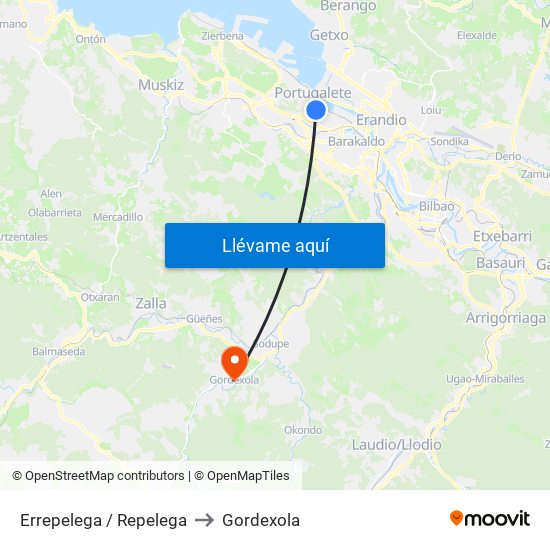 Errepelega / Repelega to Gordexola map