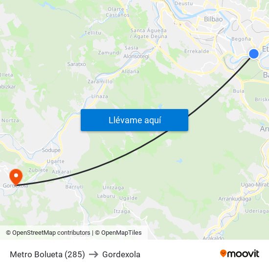 Metro Bolueta (285) to Gordexola map