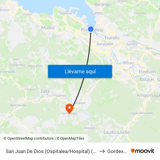 San Juan De Dios (Ospitalea/Hospital) (327) to Gordexola map