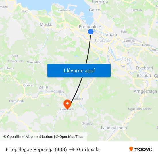 Errepelega / Repelega (433) to Gordexola map