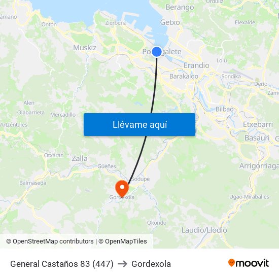 General Castaños 83 (447) to Gordexola map
