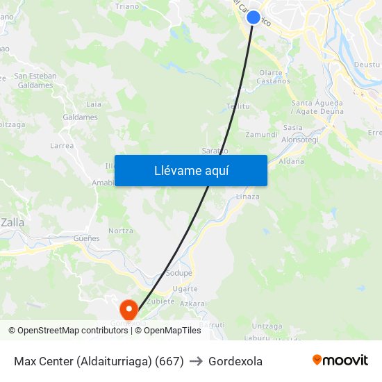 Max Center (Aldaiturriaga) (667) to Gordexola map