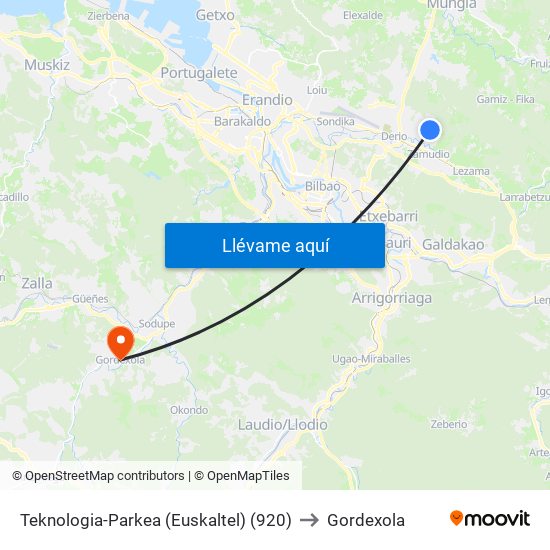Teknologia-Parkea (Euskaltel) (920) to Gordexola map