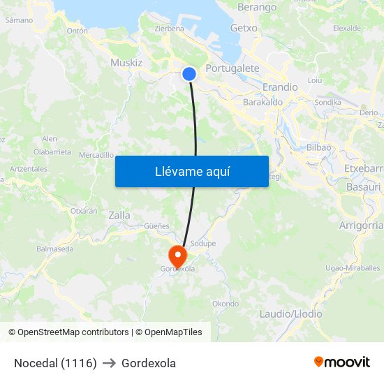 Nocedal (1116) to Gordexola map