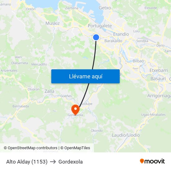 Alto Alday (1153) to Gordexola map