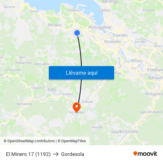 El Minero 17 (1192) to Gordexola map