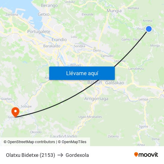 Olatxu Bidetxe (2153) to Gordexola map