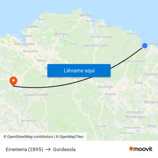 Errenteria (2895) to Gordexola map