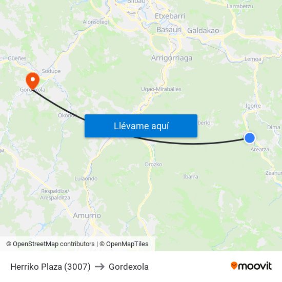 Herriko Plaza (3007) to Gordexola map