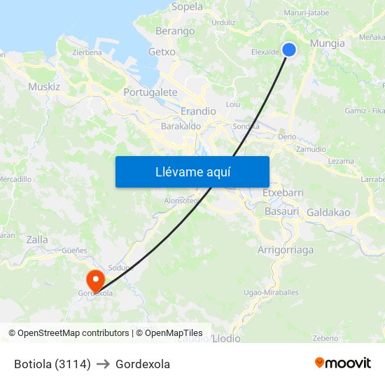 Botiola (3114) to Gordexola map