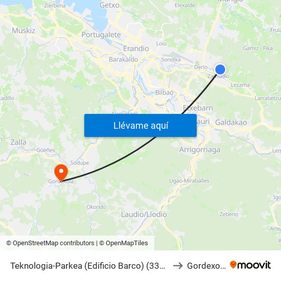 Teknologia-Parkea (Edificio Barco) (3380) to Gordexola map