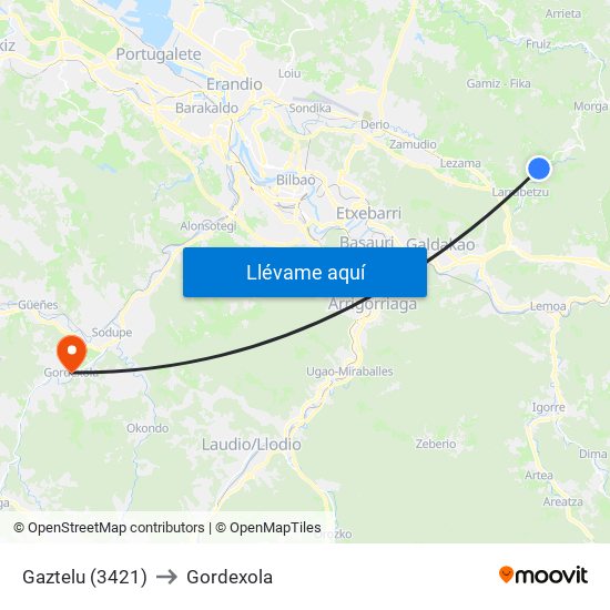 Gaztelu (3421) to Gordexola map