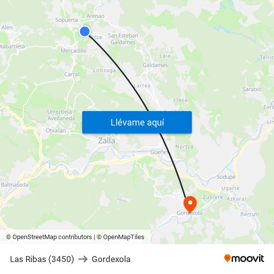 Las Ribas (3450) to Gordexola map