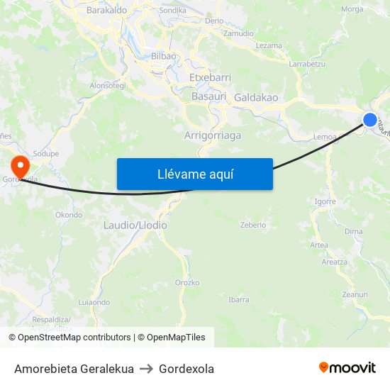 Amorebieta Geralekua to Gordexola map