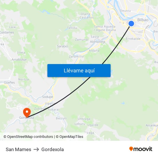 San Mames to Gordexola map