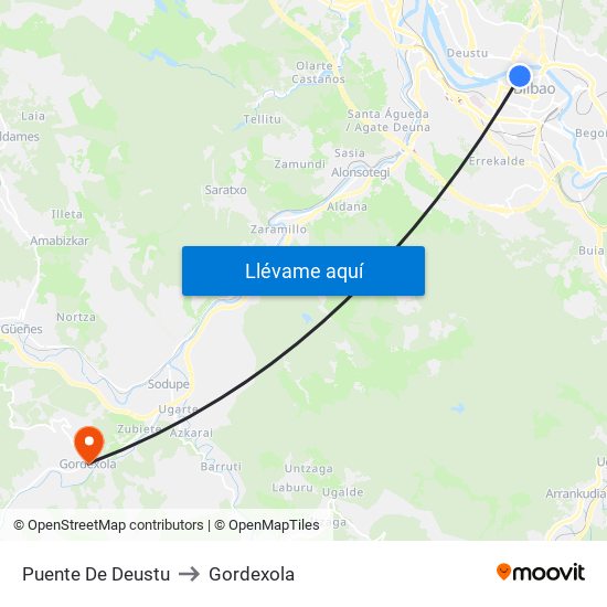 Puente De  Deustu to Gordexola map