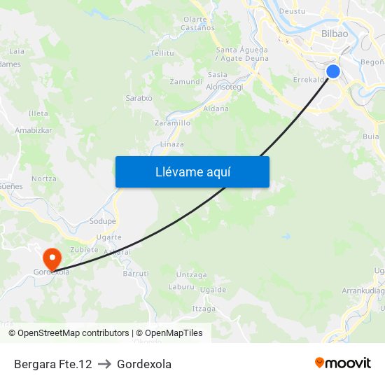 Bergara Fte.12 to Gordexola map