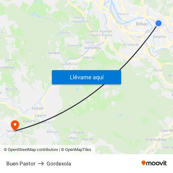 Buen Pastor to Gordexola map