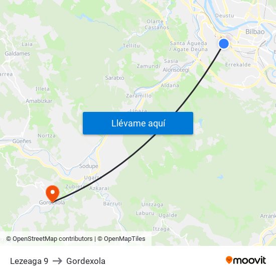 Lezeaga 9 to Gordexola map