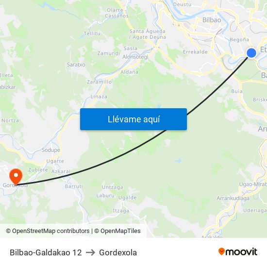Bilbao-Galdakao 12 to Gordexola map