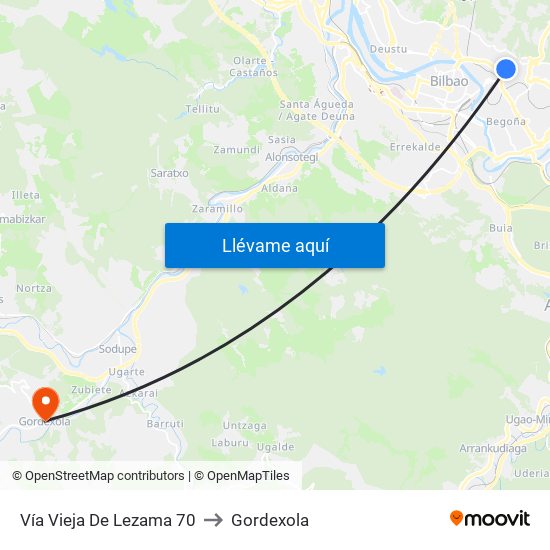 Vía Vieja De Lezama 70 to Gordexola map