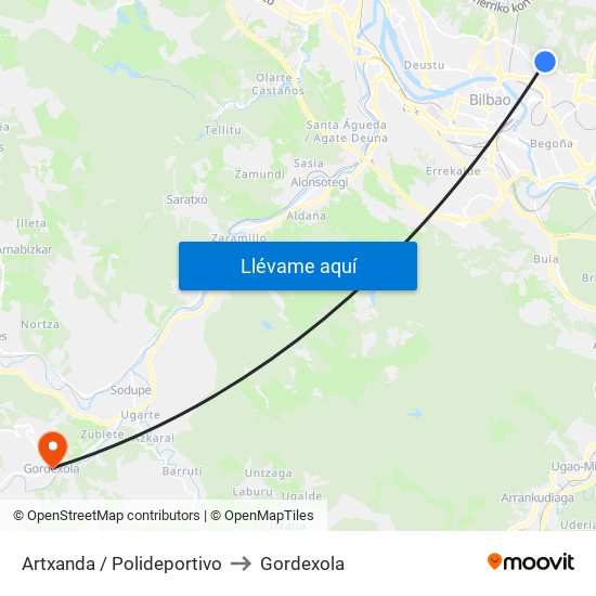 Artxanda / Polideportivo to Gordexola map