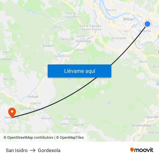 San Isidro to Gordexola map