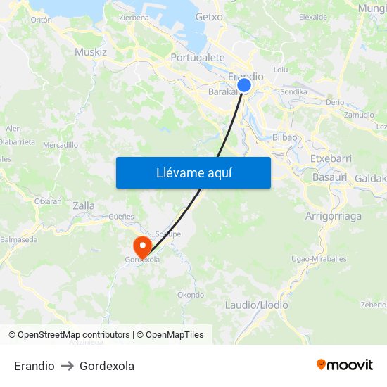 Erandio to Gordexola map
