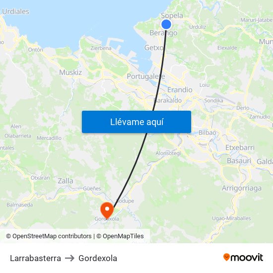 Larrabasterra to Gordexola map