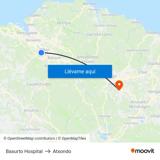 Basurto Hospital to Atxondo map