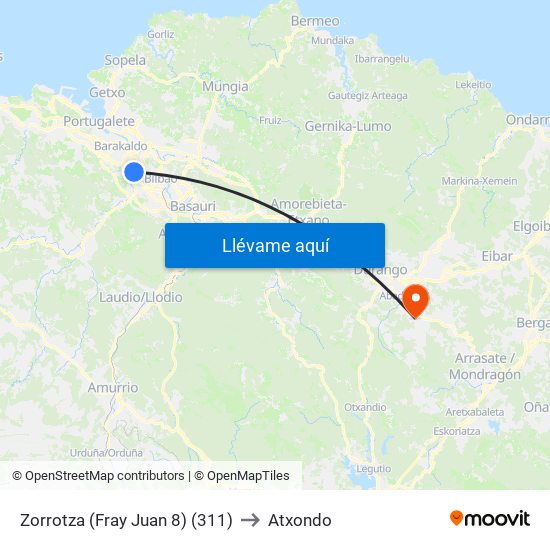 Zorrotza (Fray Juan 8) (311) to Atxondo map