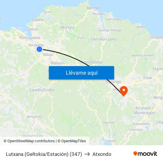 Lutxana (Geltokia/Estación) (347) to Atxondo map
