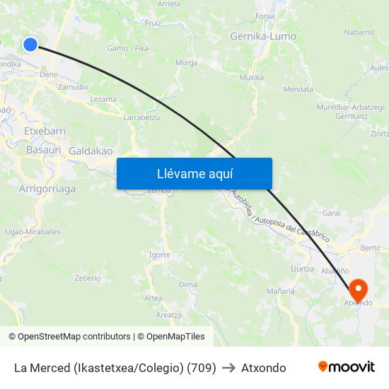 La Merced (Ikastetxea/Colegio) (709) to Atxondo map