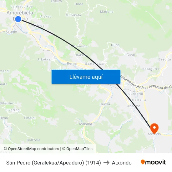 San Pedro (Geralekua/Apeadero) (1914) to Atxondo map